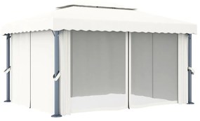 Gazebo com cortina 4x3 m alumínio branco nata