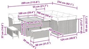 Conjunto de Sofá de Jardim vidaXL 12 Peças com Almofadas Bege Vime Acá