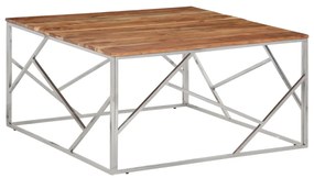 Mesa de centro aço inoxidável/madeira de acácia maciça prateado