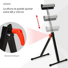 Cavalete Telescópico com Rolo Dobrável e Altura Ajustável entre 68-110cm com Manivela de Bloqueio Carga Máx. 60/90kg Preto e Prata