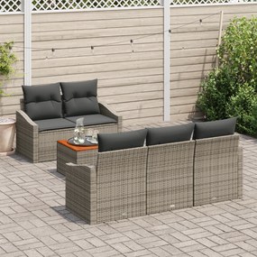 Conjunto de Sofá de Jardim de 6 Peças com Almofadas Cinza Rattan Polié