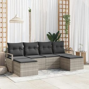 Conjunto de Sofá de Jardim vidaXL com Almofadas Cinzento-Claro Vime PE