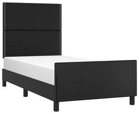 Estrutura de cama c/ cabeceira 90x190 cm couro artificial preto