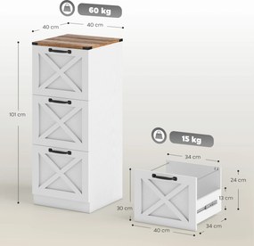 Bloco gavetas escritorio, 40 x 40 x 101 cm, 3 Gavetas para Pastas Suspensas, Branco