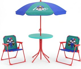 Conjunto de piquenique infantil de 4 peças com 2 cadeiras dobráveis e guarda-sol de altura ajustável para crianças dos 3 aos 6 anos, para jardim ou pá