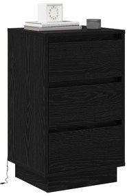 Criado-mudo com LED Carvalho Preto 39x34,5x65 cm Madeira Engenharia