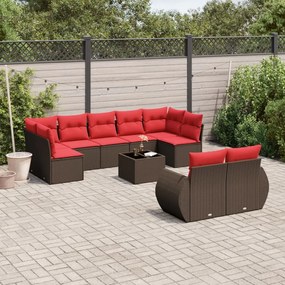 vidaXL 10 pcs conj. sofás jardim com almofadões vime PE castanho