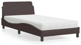 Cama com colchão 100x200 cm tecido castanho-escuro