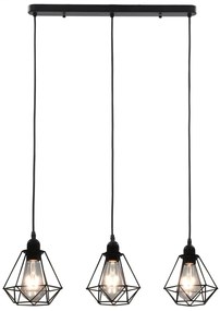 Candeeiro de teto com design diamante 3 lâmpadas E27 preto