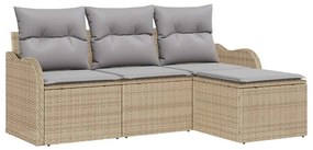 Conjunto de Sofá de Jardim com 4 Peças e Almofadas Bege em Vime Sintét