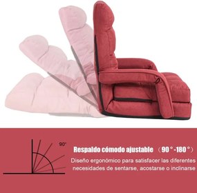 Sofá Cama de Chão individual dobrável com almofada multifuncional para quarto Sala de estar Varanda 67 x 65 x 72 cm Vermelho