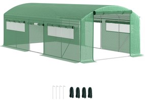 Outsunny Estufa tipo Túnel 6x3x2 m Estufa de Exterior com 4 Janelas de Malha Cobertura de PE Anti UV e 3 Portas Enroláveis Verde