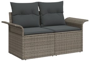 Conjunto de Sofá de Jardim de 9 Peças com Almofadas Cinza de Rattan Po