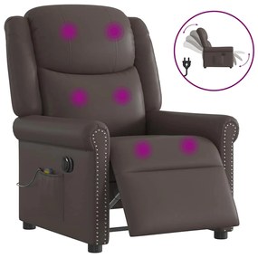 Poltrona massagens reclinável elétrica couro artif. castanho