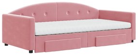 Sofá-cama com gavetão e gavetas 100x200 cm veludo rosa
