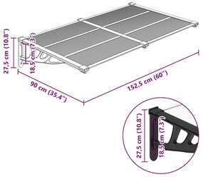 Toldo para porta 152,5x90 cm policarbonato preto/transparente
