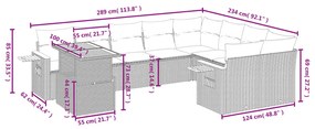10 pcs conjunto sofás de jardim c/ almofadões vime PE cinzento