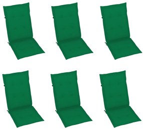 Cadeiras de jardim c/ almofadões verdes 6 pcs teca maciça