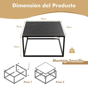 Mesa de centro quadrada moderna Mesa de centro com estrutura de aço com tampo de mármore de imitação quadrada Mesa de centro baixa para sala de estar