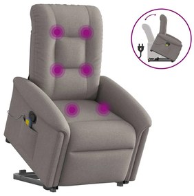 vidaXL Poltrona elevatória de massagens tecido cinzento-acastanhado