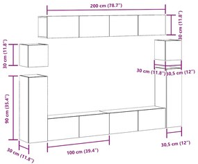 Conjunto de armário TV parede 8 pcs madeira carvalho artisiano