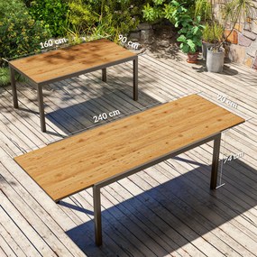 Mesa de Jantar jardim Extensível de 160-240 cm para 6-8 Pessoas (CADEIRAS NÃO INCLUIDAS) Mesa de Jardim Retangular para Terraço Castanho