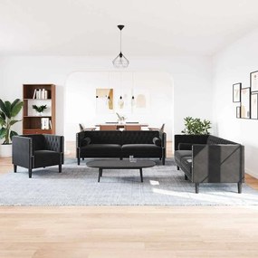 Conjunto de Sofás 3 pcs Preto Veludo