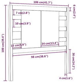 Cabeceira de cama 106x4x100 cm pinho maciço castanho mel