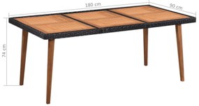 7 pcs conjunto de jantar para jardim vime PE preto e castanho