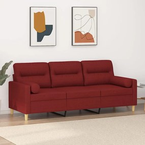 vidaXL Sofá 3 lug. c/ almofadas/almofadões 180cm tecido vermelho tinto