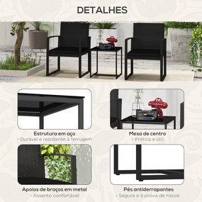 Conjunto de Móveis de Jardim de Vime Sintético Conjunto de 1 Mesa e 2