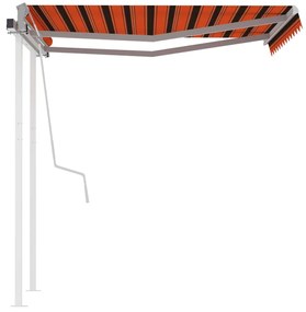 Toldo retrátil manual com postes 3x2,5 m laranja e castanho