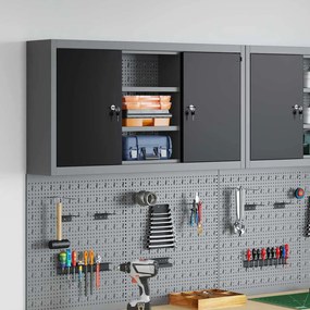 Armário de Ferramentas VidaXL Montado na Parede com Prateleira de Ganchos Preto 100x20x55 cm Aço