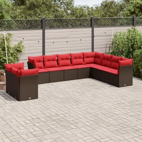 vidaXL 10 pcs conj. sofás jardim com almofadões vime PE castanho