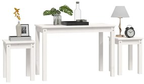 Mesas de encastrar 3 pcs madeira de pinho maciça branco
