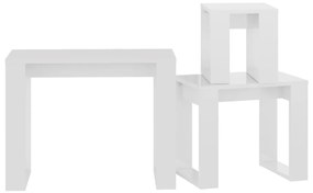 Mesas de encastrar 3 pcs madeira processada branco brilhante