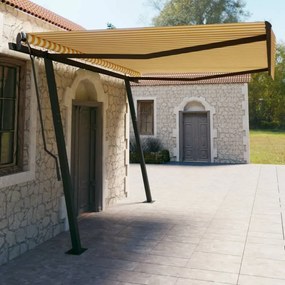 vidaXL Toldo retrátil manual com postes 4,5x3 m amarelo e branco