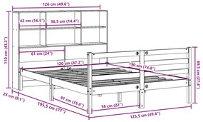 Cama com estante sem colchão 120x190 cm pinho maciço branco