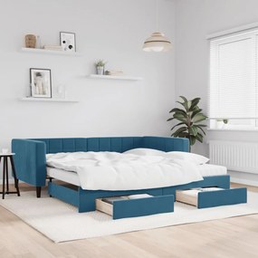 Sofá-cama com gavetão e gavetas 100x200 cm veludo azul