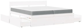 Cama com gavetas e colchão 200x200 cm pinho maciço branco