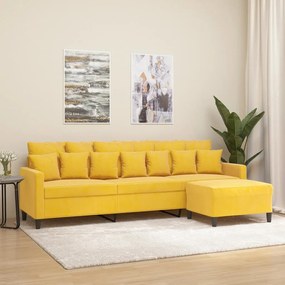 vidaXL Sofá de 3 lugares com apoio de pés 210 cm veludo amarelo-claro
