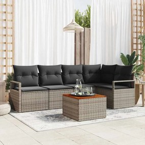 Conjunto de Sofá de Jardim vidaXL de 6 Peças com Almofadas Cinza de Rattan Poliéster Acácia
