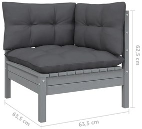 11pcs conjunto lounge de jardim + almofadões pinho maciço cinza