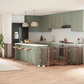 vidaXL Portão p/ cães c/ porta dobrável 9 painéis 450cm álamo castanho