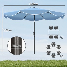 Chapéu de Sol para Jardim Ø2,7 m com Inclinação Ajustável, Manivela e Volante Azul Celeste