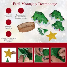 Árvore de Natal Iluminada 130 cm em Malha 3D Exterior Interior de Morango Luzes LED Verdes e Amarelas Moldura Metálica Verde
