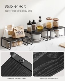 Conjunto de 3 prateleiras  cozinha para especiarias empilháveis e extensíveis, cinzento antracite-preto