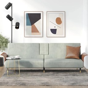 vidaXL Sofá-cama com suportes para copos veludo cinzento-claro