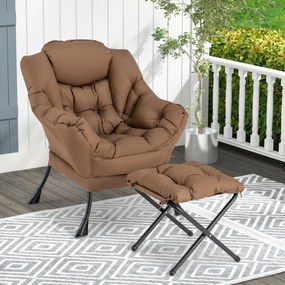 Poltrona reclinável com pufe Poltrona com almofada Apoio de pés Apoio de braços Sofá para sala Quarto 75 x 81 x 94,5 cm Castanho