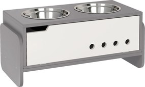 PawHut Estação de alimentação elevada para cães, com compartimento e tapete anti-rapidez, 2 x 2000 ml tigelas de aço inox, Cinza | Aosom Portugal
